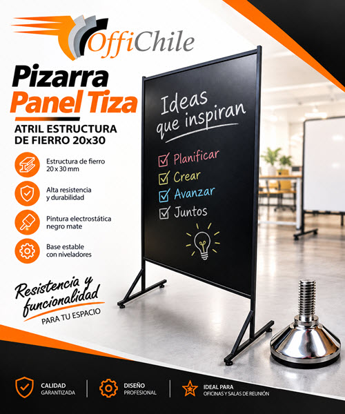 PIZARRA OFFICHILE TIZA PANEL DOBLE CARA CON ATRIL 0.80 X 1.50 CM